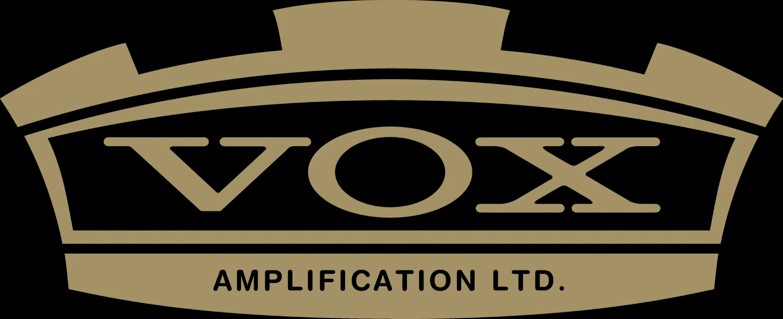 VOX Amplification Ltd. logo in gold and black, featuring bold lettering inside a shield-shaped emblem.